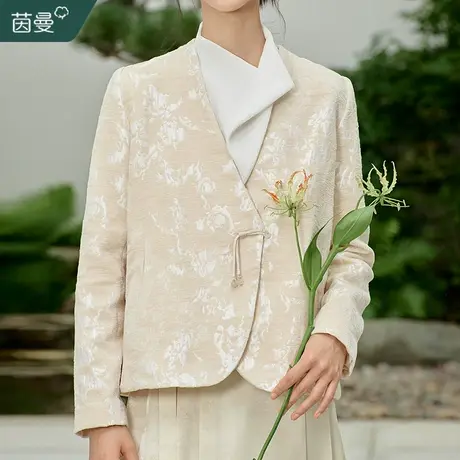 茵曼新中式国风短款外套女2023年秋冬新款长袖宽松改良高级感上衣商品大图