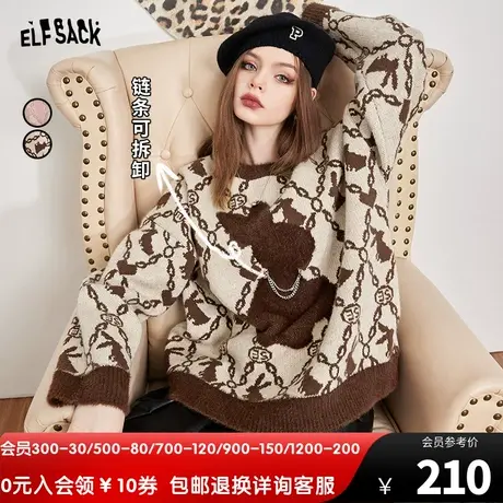 妖精的口袋老花套头毛衣女2022秋冬季新款软糯宽松慵懒风外穿复古图片