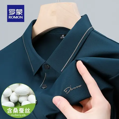 罗蒙男士短袖T恤夏季薄款桑蚕冰丝带翻领Polo衫商务休闲男装衣服商品大图