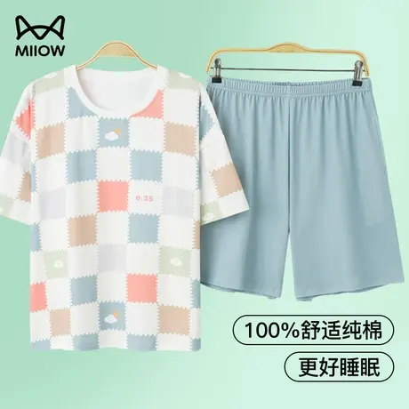猫人纯棉睡衣女夏季短袖短裤薄款可外穿家居服套装2023年新款夏天图片