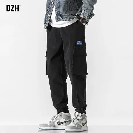 男士黑色工装裤子男潮牌宽松秋季纯棉休闲裤束脚运动裤2023年新款图片