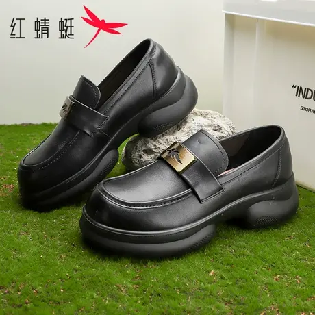 红蜻蜓女鞋2025春季新款舒适防滑英伦风乐福鞋耐磨休闲皮鞋一脚蹬图片