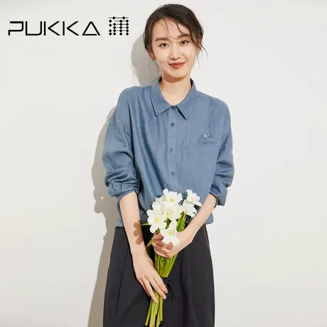 蒲PUKKA 商场同款女装亚麻衬衫新款休闲宽松春秋气质衬衣女图片