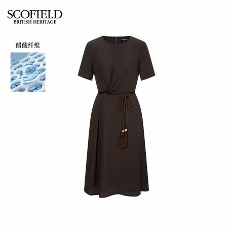 【醋酸】Scofield女装浪漫连衣裙收腰褶皱流苏腰带2025秋季新品图片