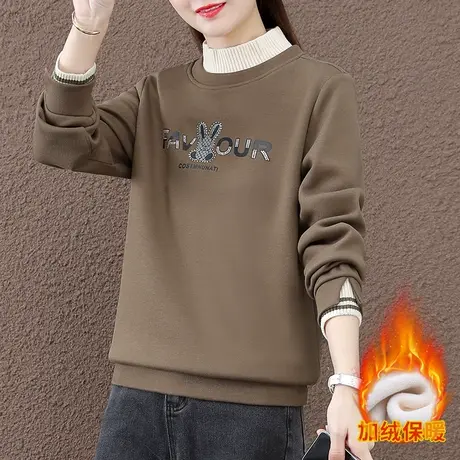 无帽半高领加绒卫衣女秋冬季新款时尚加厚打底上衣百搭套头衫外套图片
