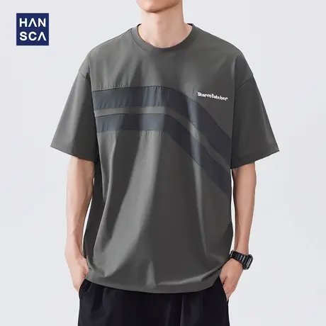 hansca 冰丝速干运动防晒T恤男2025夏季撞色拼接户外抑菌半袖上衣商品大图