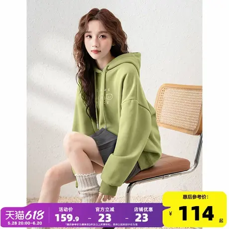 唐狮2025春秋新款连帽卫衣女美拉德刺绣加绒卫衣小个子oversize商品大图