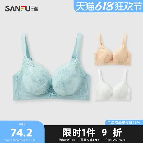 三福薄C杯记忆钢圈文胸 网纱蕾丝轻薄透气洞洞内衣女497578商品大图