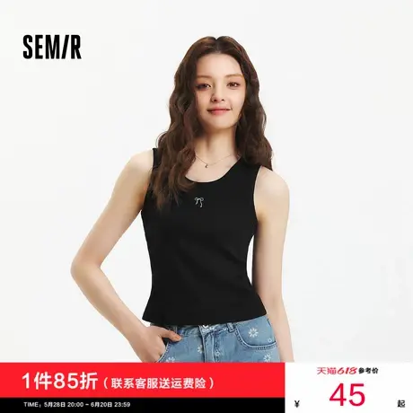 森马背心女短款蝴蝶结温柔夏季2025新款时尚紧身绣花圆领上衣百搭商品大图