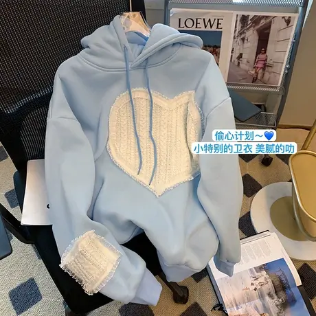 大码oversize卫衣女温柔ins国潮设计感潮酷秋冬加绒炸街chic外套商品大图