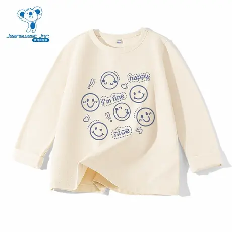 JU真维斯男女同款2025秋季新款笑脸表情印花可爱时尚儿童长袖T恤商品大图