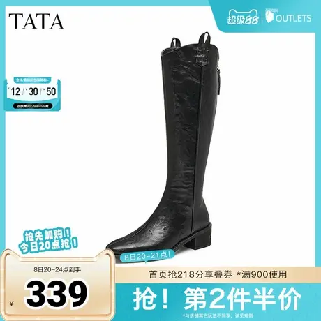 Tata他她粗跟大筒围骑士靴女V口长靴牛仔西部靴冬季新款CEZ01DG4商品大图