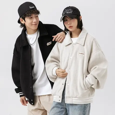 情侣呢子短款外套男春秋款潮流百搭日系情侣装情侣装2023新款夹克商品大图