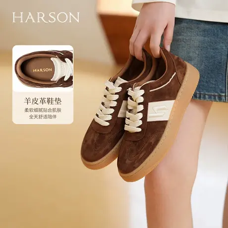 哈森/HARSON【休闲街区】25秋季新款复古拼色德训鞋女平底休闲鞋商品大图