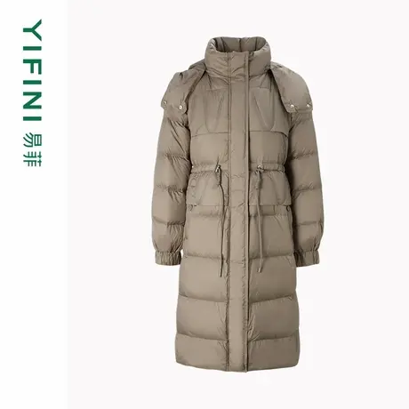 [专柜同款]Yifini/易菲中长款白鹅绒连帽保暖加厚羽绒服女冬商品大图
