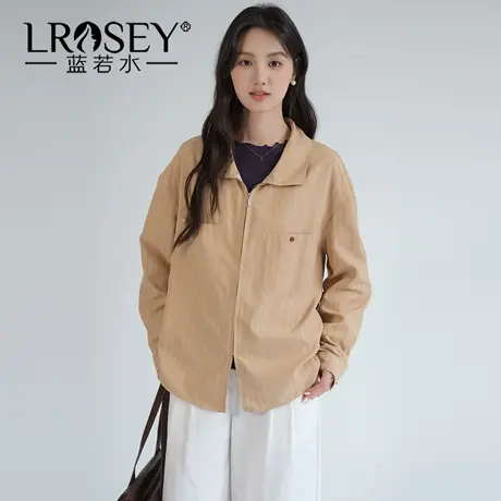 蓝若水大码女装条纹翻领拉链衬衫2025秋装新款设计感时尚薄外套YL商品大图