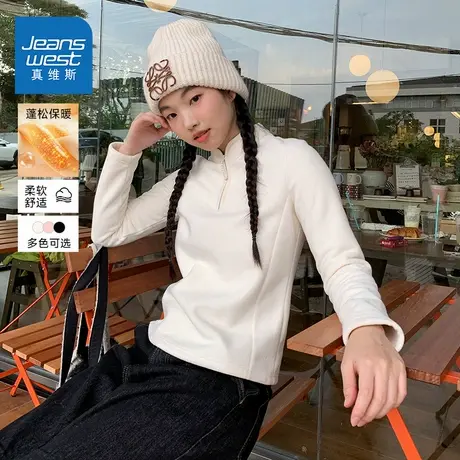 NOE真维斯半开领抓绒卫衣女2025新款秋冬季青少年加绒保暖外套女商品大图