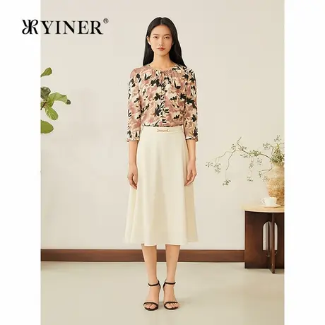 【真丝系列】YINER音儿专选2025夏季新款弹力斜纹绸衬衫印花上衣商品大图