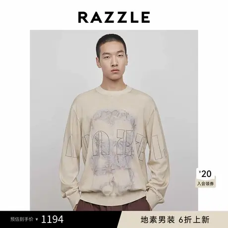 RAZZLE 地素男装深卡其色2025春季羊毛印花毛衫商品大图