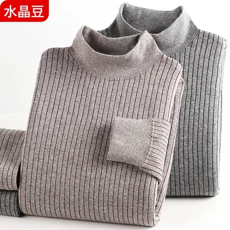 中老年保暖内衣男士老人秋衣秋裤三层夹棉毛衫套装爸爸加厚半高领商品大图