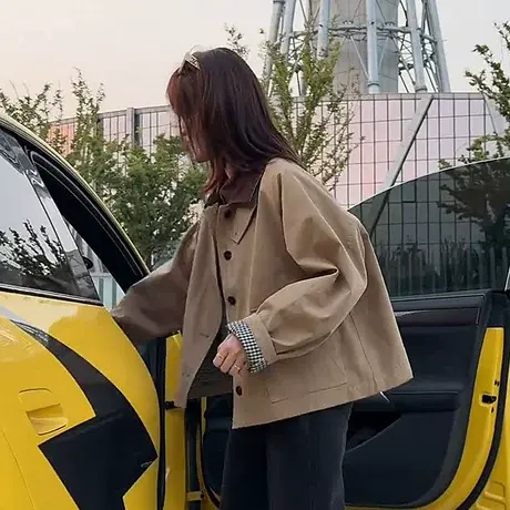 卡其色短款风衣外套女2025秋季新款休闲宽松高级感小个子工装上衣商品大图