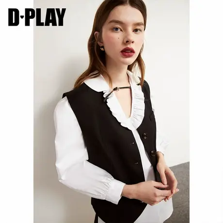 DPLAY德帕拉秋装款白色V领衬衫复古港味长袖温柔气质衬衣商品大图