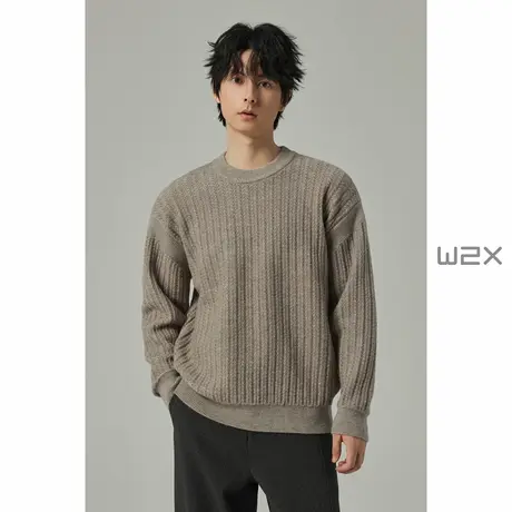 w2x秋冬季2025新款圆领北极绒宽松针织衫高级感痞帅休闲毛衣外套图片
