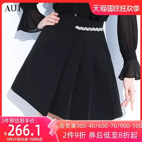 AUI黑色御姐气质职业百褶半身裙女2023夏新款设计感小众修身短裙图片