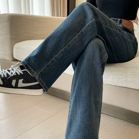 阔腿牛仔裤女2023年新款春秋小个子宽松显瘦拖地窄版高腰直筒裤商品大图