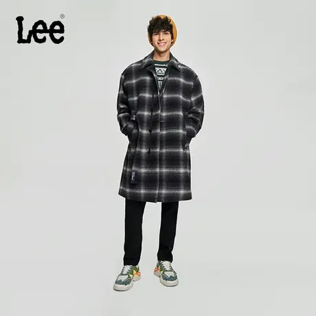 Lee商场同款23秋冬新品舒适黑灰格纹中长款男羊毛大衣LMT00627720图片