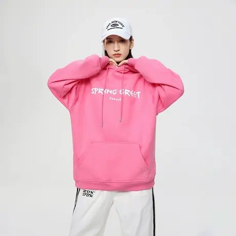 美式复古连帽加绒卫衣女冬季2023年新款套头字母印花宽松加厚外套商品大图