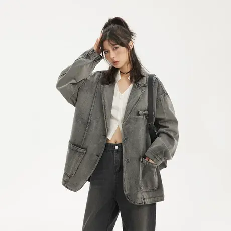 做旧复古牛仔外套女春装2023新款设计感小众休闲西装上衣夹克潮牌商品大图