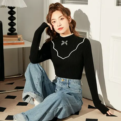 唐狮法式淑女打底衫毛衣女士秋冬修身内搭高级感毛衣针织衫凡尔赛图片