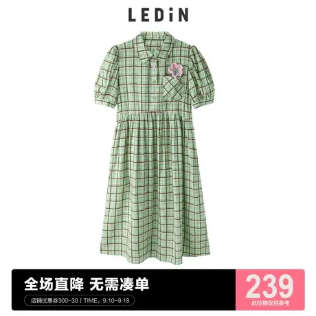 格纹娃娃长款连衣裙2023夏季新款女装甜美C5FAC2402商品大图