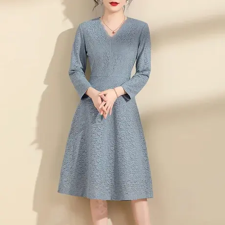 水墨青华2023法式名媛蕾丝连衣裙女中长款新款冬季气质收腰a型裙商品大图