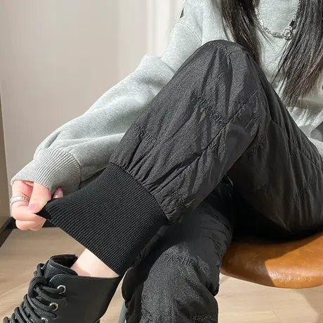 外穿黑色羽绒裤女2023冬季新款高腰加厚保暖防寒直筒束脚加绒棉裤图片