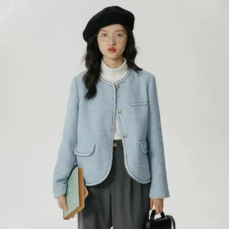 omont蛋挞家 小香风外套女春季新款复古小个子高级感短款呢子外套商品大图