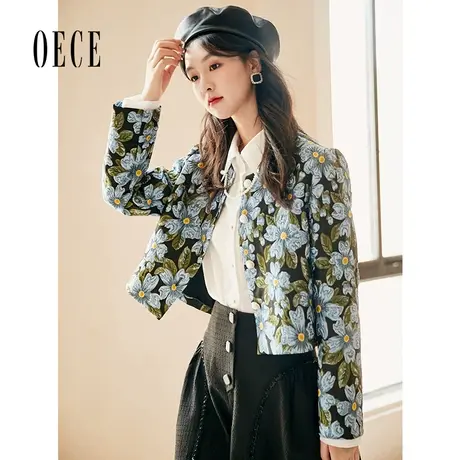 Oece早秋碎花外套秋季新款女装设计感气质短款复古小外套春秋商品大图