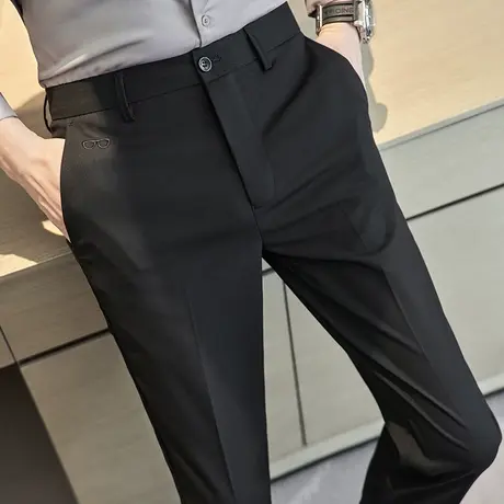 夏季潮牌时尚休闲裤九分裤修身裤子痞帅潮流百搭弹力英伦小西裤商品大图