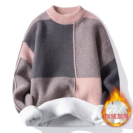 秋冬季新款毛衣男水貂绒半高领加绒加厚针织打底衫韩版潮流上衣服商品大图