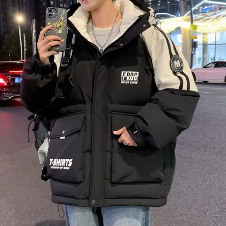 正品羽绒服男款冬季港风潮牌帅气青少年学生加厚款连帽白鸭绒外套图片