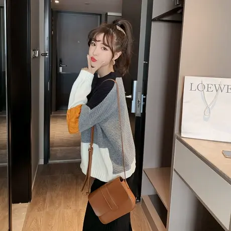 2022秋冬新款套头毛衣女宽松外穿百搭加厚针织打底衫复古学生上衣图片