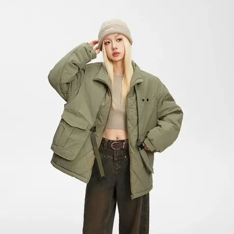 日系慵懒风假两件棉服女冬季夹棉外套2023年新款复古宽松保暖棉衣图片