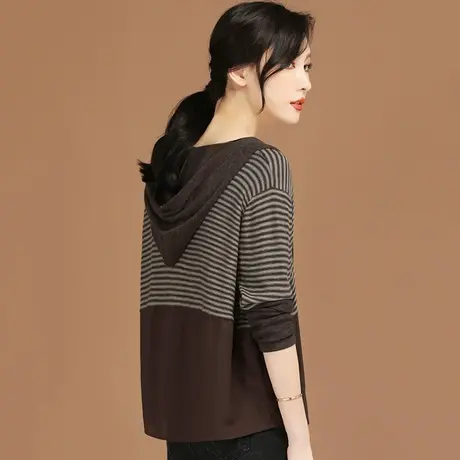 韩潮袭人复古拼接连帽开衫针织衫外套女2024新款春季条纹毛衣上衣图片