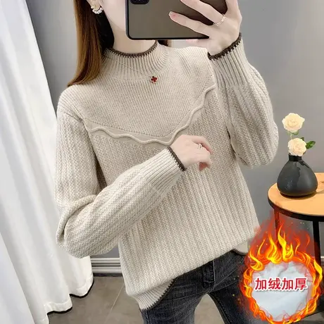 半高领加绒加厚毛衣女秋冬2023新款爆款洋气内搭针织打底衫上衣厚商品大图