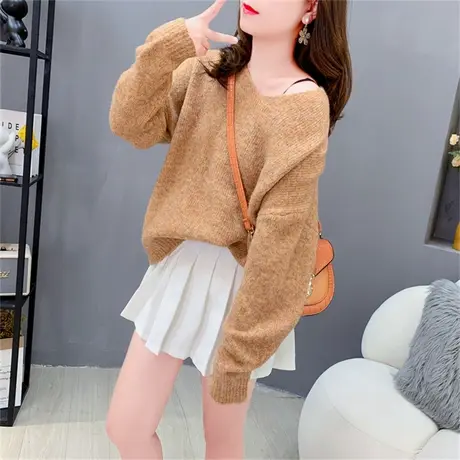 慵懒风V领毛衣女外穿春秋2023年新款宽松显瘦百搭打底针织衫上衣图片