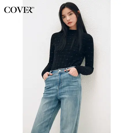 COVER冬季扭花金葱半高领美拉德羊绒衫商品大图