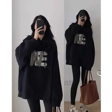 纯棉卫衣女款2024新款爆款美式复古连帽上衣慵懒风秋冬季加绒外套图片