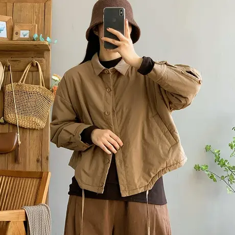 dza 复古宽松衬衫领保暖棉衣外套女士冬季新款棉服上衣加厚棉袄女图片