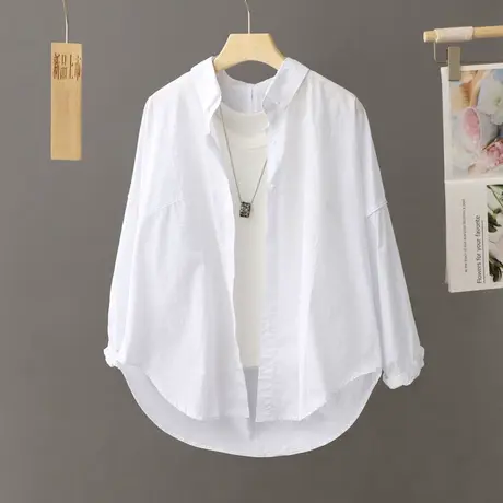 春秋白色刺绣条纹衬衫女薄外套秋季2024新款宽松休闲衬衣外穿上衣图片